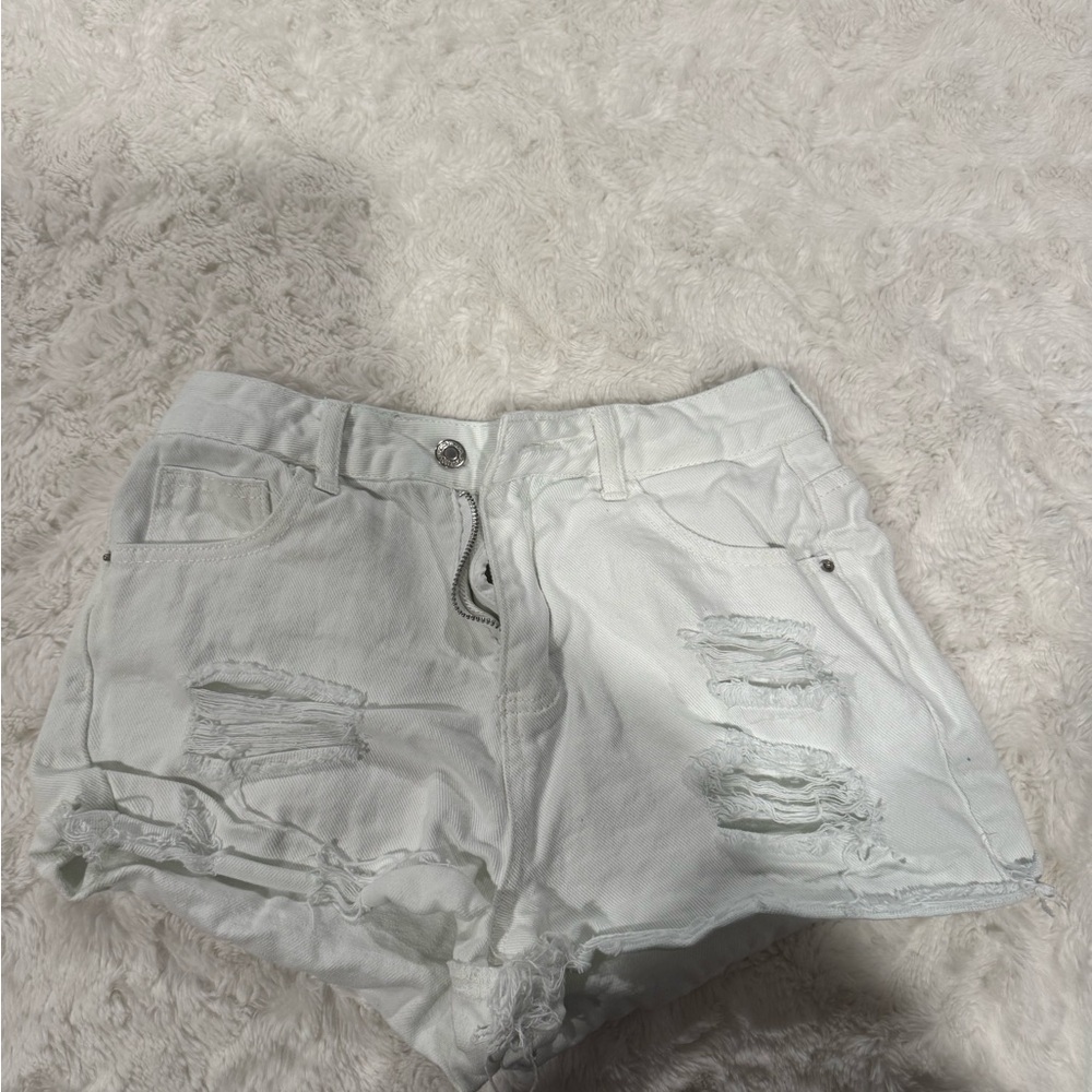 White Distressed Denim Shorts